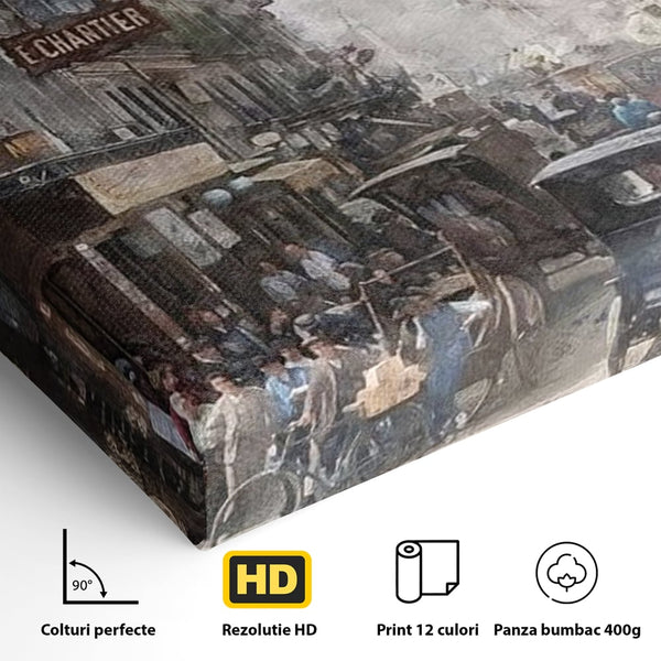 Tablou Canvas Premium, LuxCanva® O1026, Inimi Pariziene, Franta, Turnul Eiffel, Aglomerat, Bulevard, Vechi, Boem, Trecut, Capitala, Etern, Pitoresc, Romantism, Elegant, Birou, Living, Dormitor