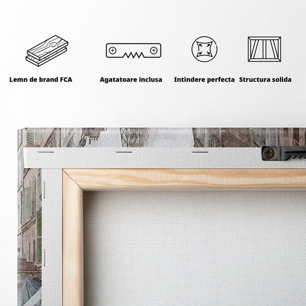Tablou Canvas Premium, LuxCanva® O1026, Inimi Pariziene, Franta, Turnul Eiffel, Aglomerat, Bulevard, Vechi, Boem, Trecut, Capitala, Etern, Pitoresc, Romantism, Elegant, Birou, Living, Dormitor