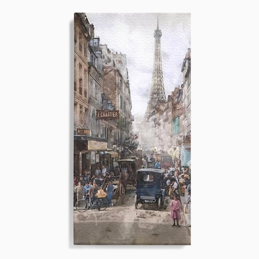 Tablou Canvas Premium, LuxCanva® O1026, Inimi Pariziene, Franta, Turnul Eiffel, Aglomerat, Bulevard, Vechi, Boem, Trecut, Capitala, Etern, Pitoresc, Romantism, Elegant, Birou, Living, Dormitor