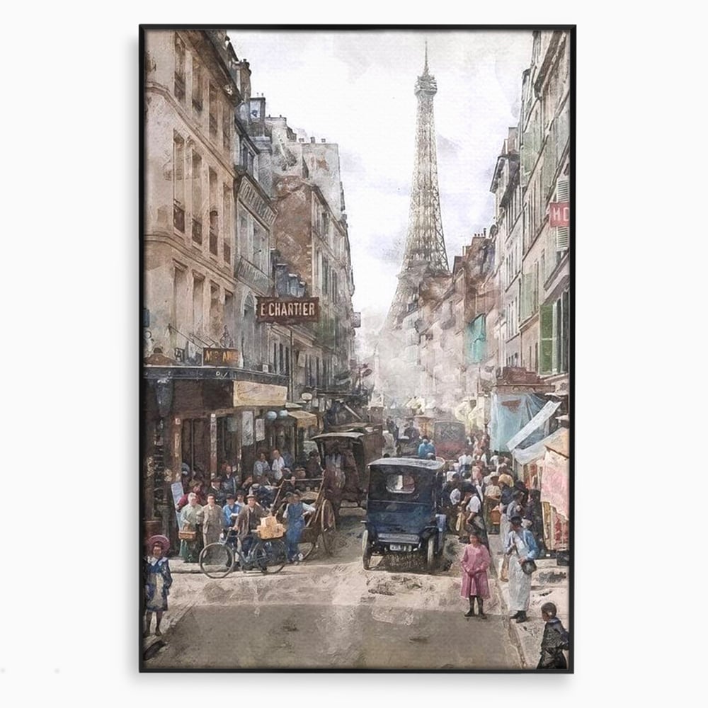 Tablou Canvas Premium, LuxCanva® O1026, Inimi Pariziene, Franta, Turnul Eiffel, Aglomerat, Bulevard, Vechi, Boem, Trecut, Capitala, Etern, Pitoresc, Romantism, Elegant, Birou, Living, Dormitor