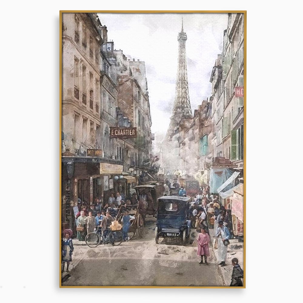 Tablou Canvas Premium, LuxCanva® O1026, Inimi Pariziene, Franta, Turnul Eiffel, Aglomerat, Bulevard, Vechi, Boem, Trecut, Capitala, Etern, Pitoresc, Romantism, Elegant, Birou, Living, Dormitor