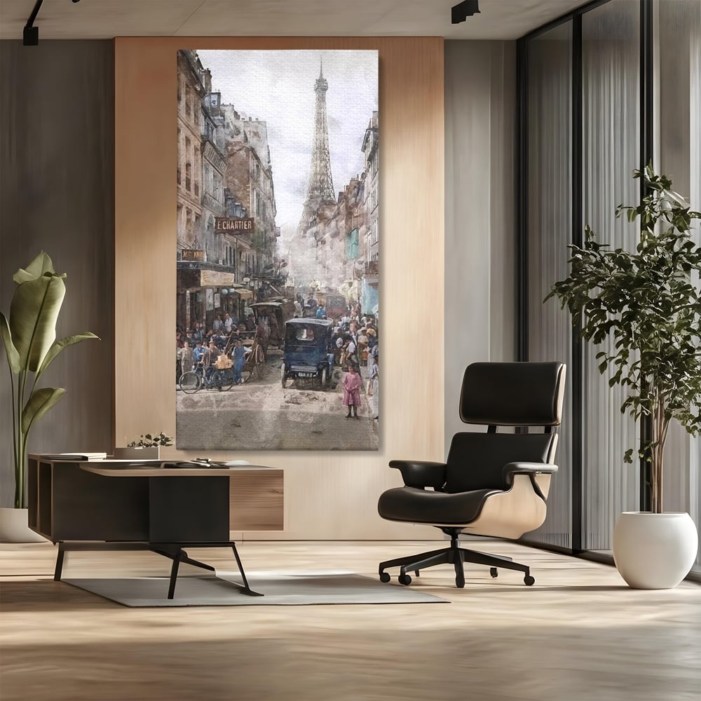 Tablou Canvas Premium, LuxCanva® O1026, Inimi Pariziene, Franta, Turnul Eiffel, Aglomerat, Bulevard, Vechi, Boem, Trecut, Capitala, Etern, Pitoresc, Romantism, Elegant, Birou, Living, Dormitor