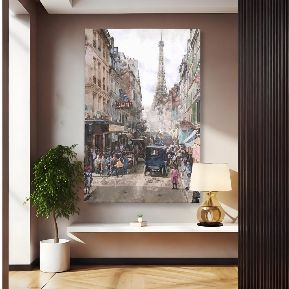 Tablou Canvas Premium, LuxCanva® O1026, Inimi Pariziene, Franta, Turnul Eiffel, Aglomerat, Bulevard, Vechi, Boem, Trecut, Capitala, Etern, Pitoresc, Romantism, Elegant, Birou, Living, Dormitor