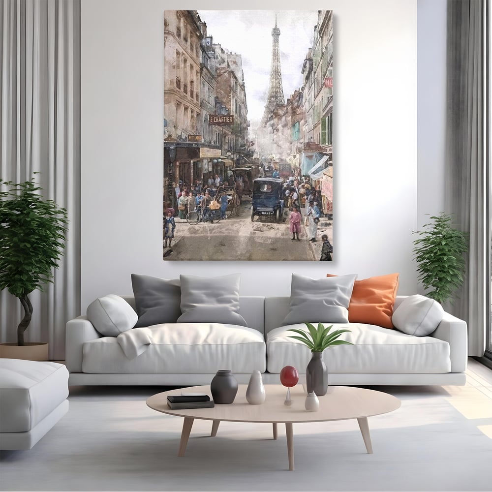 Tablou Canvas Premium, LuxCanva® O1026, Inimi Pariziene, Franta, Turnul Eiffel, Aglomerat, Bulevard, Vechi, Boem, Trecut, Capitala, Etern, Pitoresc, Romantism, Elegant, Birou, Living, Dormitor