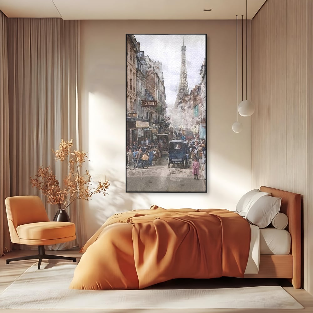 Tablou Canvas Premium, LuxCanva® O1026, Inimi Pariziene, Franta, Turnul Eiffel, Aglomerat, Bulevard, Vechi, Boem, Trecut, Capitala, Etern, Pitoresc, Romantism, Elegant, Birou, Living, Dormitor