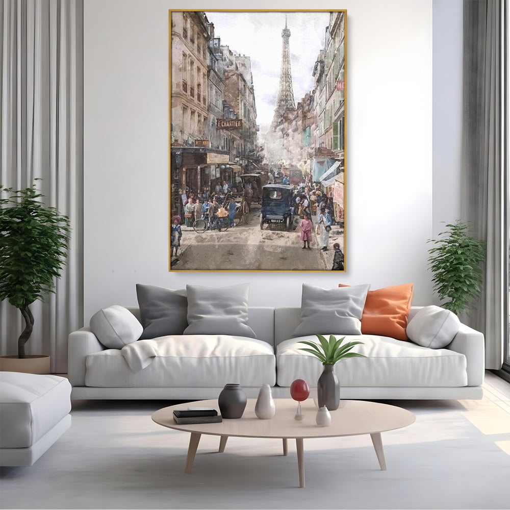 Tablou Canvas Premium, LuxCanva® O1026, Inimi Pariziene, Franta, Turnul Eiffel, Aglomerat, Bulevard, Vechi, Boem, Trecut, Capitala, Etern, Pitoresc, Romantism, Elegant, Birou, Living, Dormitor