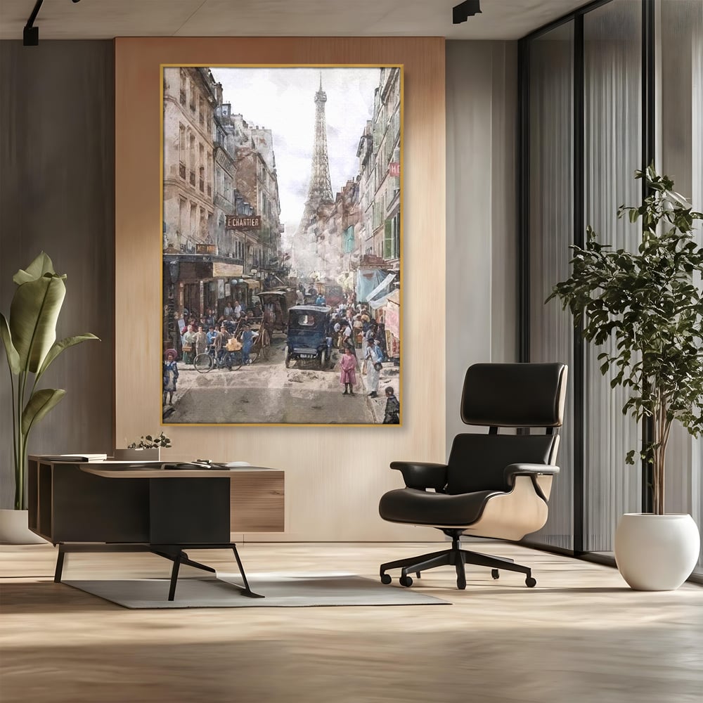 Tablou Canvas Premium, LuxCanva® O1026, Inimi Pariziene, Franta, Turnul Eiffel, Aglomerat, Bulevard, Vechi, Boem, Trecut, Capitala, Etern, Pitoresc, Romantism, Elegant, Birou, Living, Dormitor