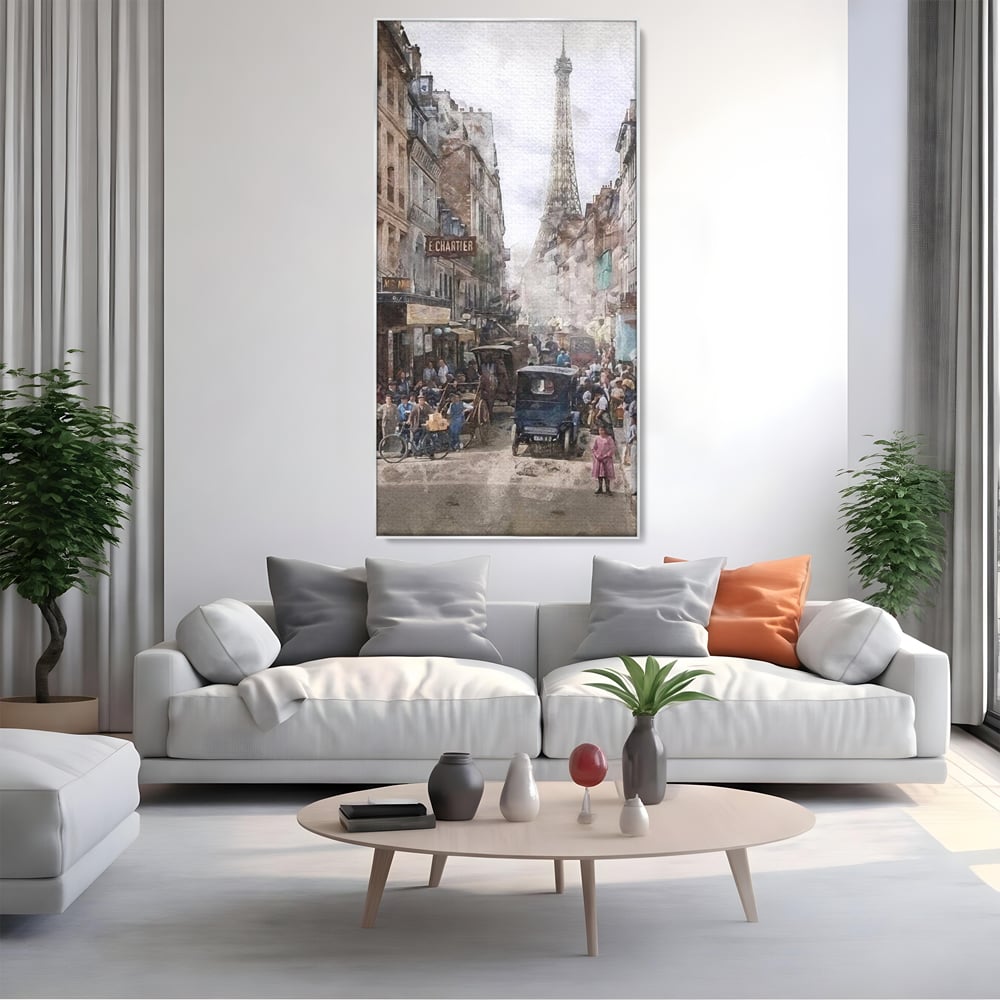 Tablou Canvas Premium, LuxCanva® O1026, Inimi Pariziene, Franta, Turnul Eiffel, Aglomerat, Bulevard, Vechi, Boem, Trecut, Capitala, Etern, Pitoresc, Romantism, Elegant, Birou, Living, Dormitor