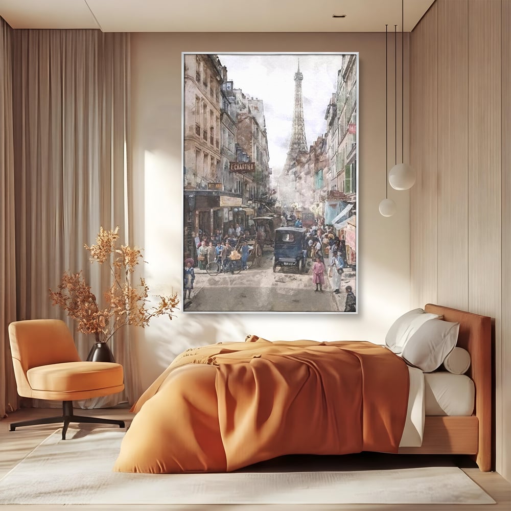 Tablou Canvas Premium, LuxCanva® O1026, Inimi Pariziene, Franta, Turnul Eiffel, Aglomerat, Bulevard, Vechi, Boem, Trecut, Capitala, Etern, Pitoresc, Romantism, Elegant, Birou, Living, Dormitor