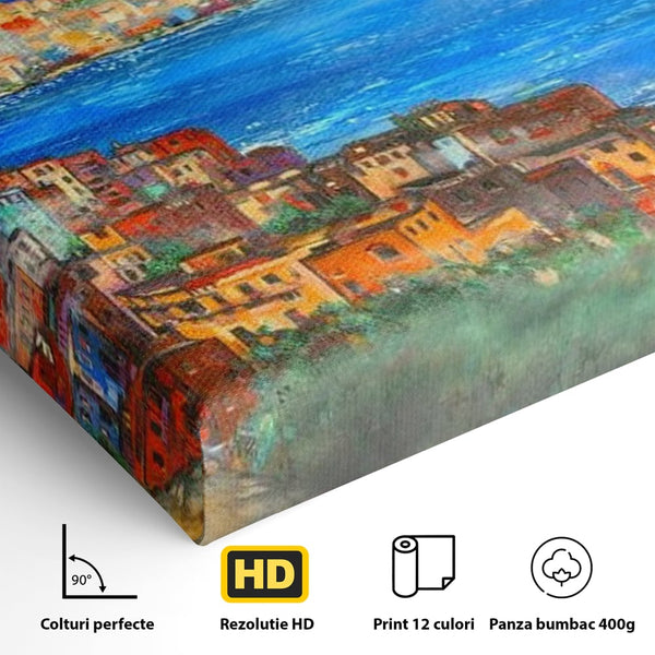 Tablou Canvas Premium, LuxCanva® O1027, Lumina peste Napoli, Oras, Coasta, Italia, Mediterana, Soare, Munte, Mare, Casa, Curcubeu, Cromatic, Azur, Solar, Caldura, Senin, Birou, Living, Dormitor