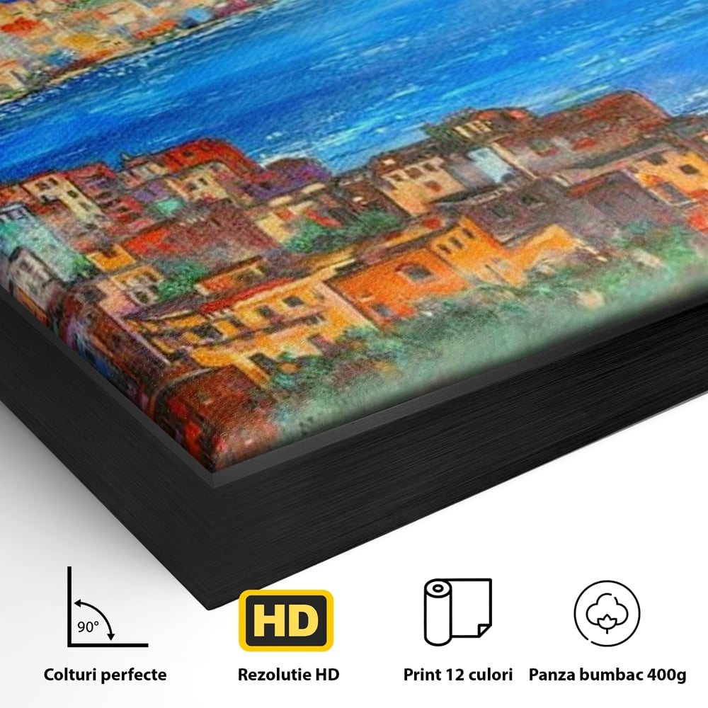 Tablou Canvas Premium, LuxCanva® O1027, Lumina peste Napoli, Oras, Coasta, Italia, Mediterana, Soare, Munte, Mare, Casa, Curcubeu, Cromatic, Azur, Solar, Caldura, Senin, Birou, Living, Dormitor