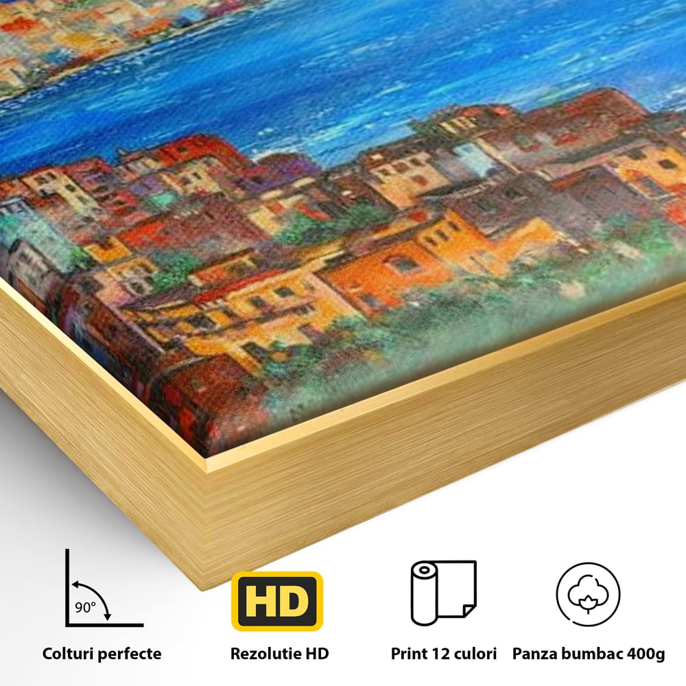 Tablou Canvas Premium, LuxCanva® O1027, Lumina peste Napoli, Oras, Coasta, Italia, Mediterana, Soare, Munte, Mare, Casa, Curcubeu, Cromatic, Azur, Solar, Caldura, Senin, Birou, Living, Dormitor