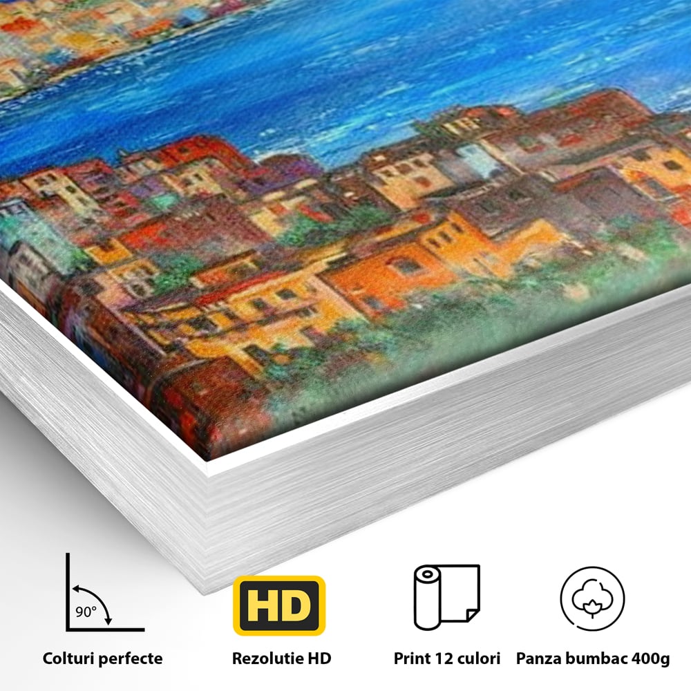 Tablou Canvas Premium, LuxCanva® O1027, Lumina peste Napoli, Oras, Coasta, Italia, Mediterana, Soare, Munte, Mare, Casa, Curcubeu, Cromatic, Azur, Solar, Caldura, Senin, Birou, Living, Dormitor
