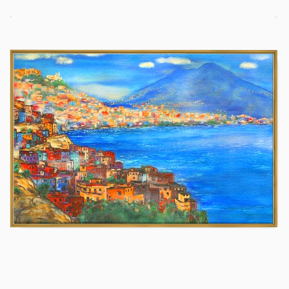 Tablou Canvas Premium, LuxCanva® O1027, Lumina peste Napoli, Oras, Coasta, Italia, Mediterana, Soare, Munte, Mare, Casa, Curcubeu, Cromatic, Azur, Solar, Caldura, Senin, Birou, Living, Dormitor