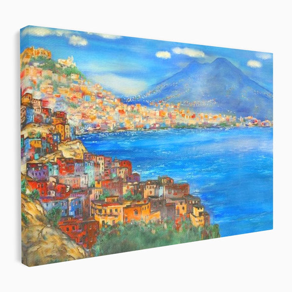 Tablou Canvas Premium, LuxCanva® O1027, Lumina peste Napoli, Oras, Coasta, Italia, Mediterana, Soare, Munte, Mare, Casa, Curcubeu, Cromatic, Azur, Solar, Caldura, Senin, Birou, Living, Dormitor