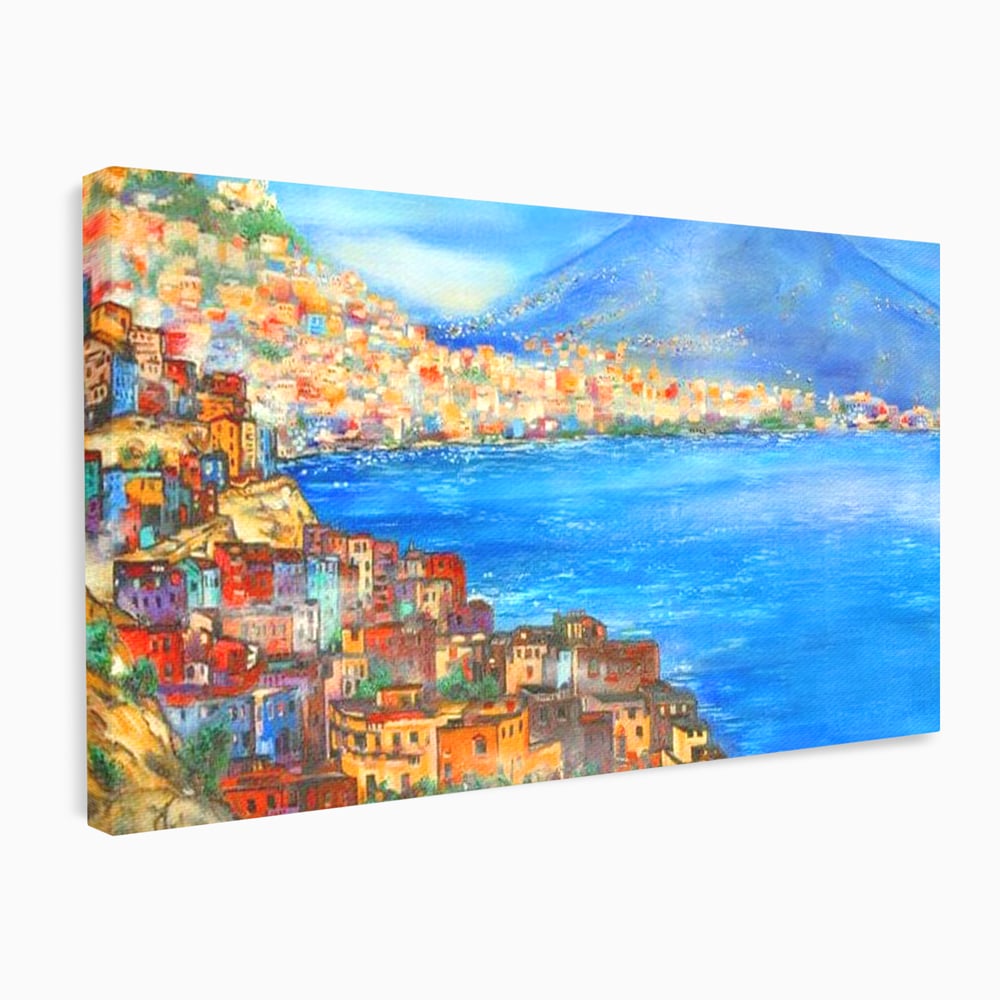Tablou Canvas Premium, LuxCanva® O1027, Lumina peste Napoli, Oras, Coasta, Italia, Mediterana, Soare, Munte, Mare, Casa, Curcubeu, Cromatic, Azur, Solar, Caldura, Senin, Birou, Living, Dormitor