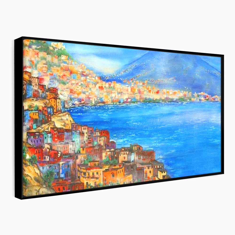 Tablou Canvas Premium, LuxCanva® O1027, Lumina peste Napoli, Oras, Coasta, Italia, Mediterana, Soare, Munte, Mare, Casa, Curcubeu, Cromatic, Azur, Solar, Caldura, Senin, Birou, Living, Dormitor