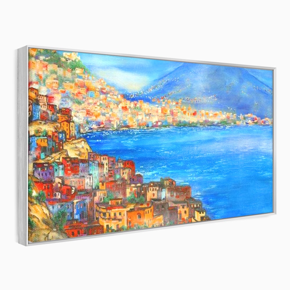 Tablou Canvas Premium, LuxCanva® O1027, Lumina peste Napoli, Oras, Coasta, Italia, Mediterana, Soare, Munte, Mare, Casa, Curcubeu, Cromatic, Azur, Solar, Caldura, Senin, Birou, Living, Dormitor