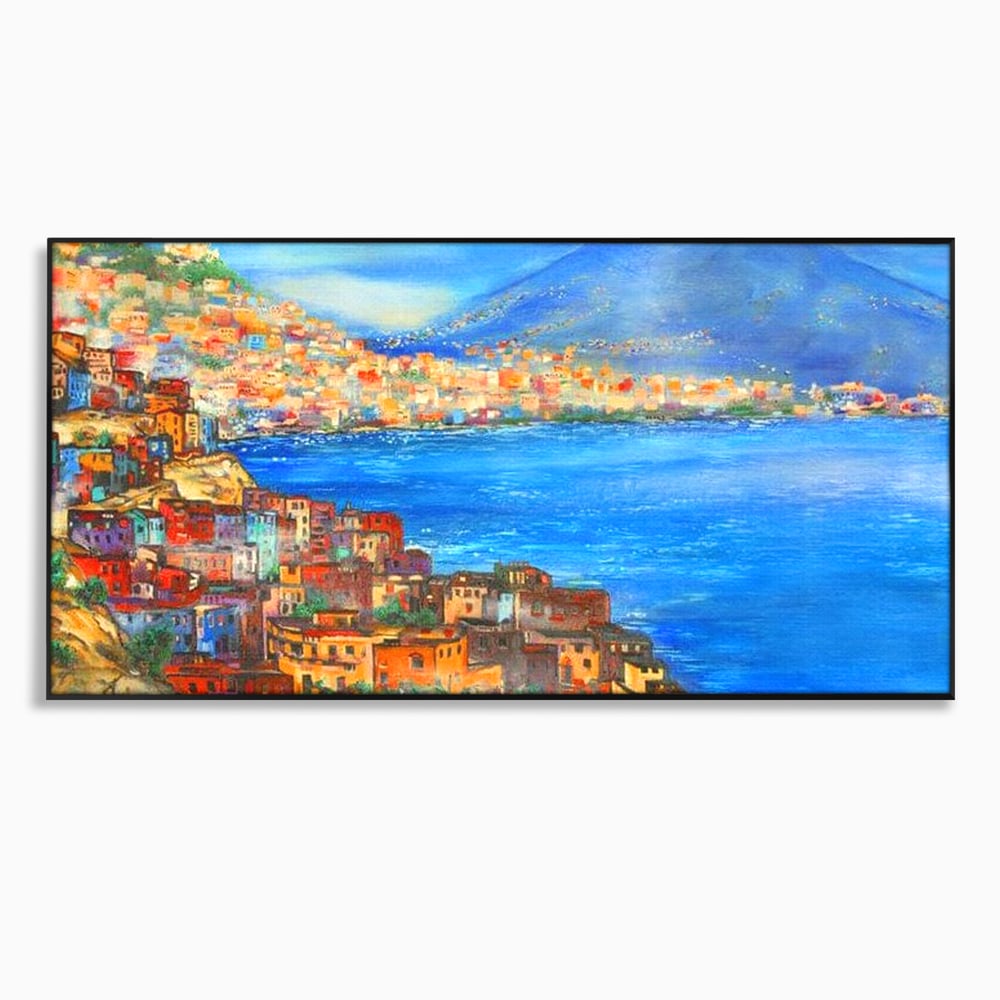 Tablou Canvas Premium, LuxCanva® O1027, Lumina peste Napoli, Oras, Coasta, Italia, Mediterana, Soare, Munte, Mare, Casa, Curcubeu, Cromatic, Azur, Solar, Caldura, Senin, Birou, Living, Dormitor