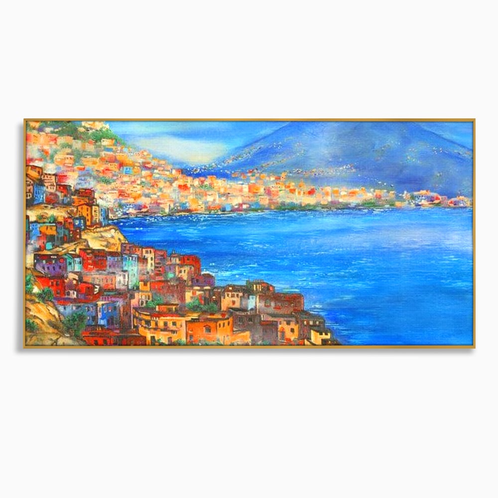 Tablou Canvas Premium, LuxCanva® O1027, Lumina peste Napoli, Oras, Coasta, Italia, Mediterana, Soare, Munte, Mare, Casa, Curcubeu, Cromatic, Azur, Solar, Caldura, Senin, Birou, Living, Dormitor