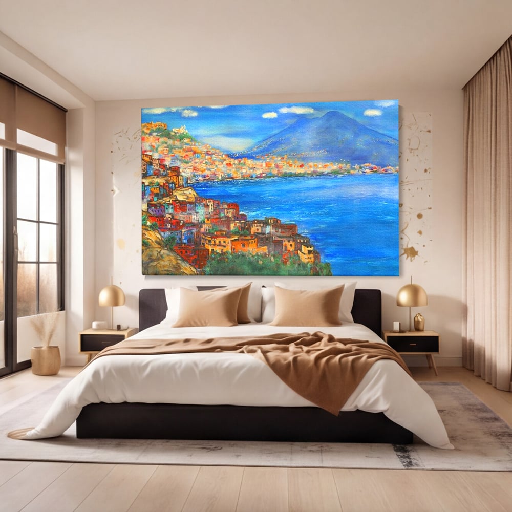 Tablou Canvas Premium, LuxCanva® O1027, Lumina peste Napoli, Oras, Coasta, Italia, Mediterana, Soare, Munte, Mare, Casa, Curcubeu, Cromatic, Azur, Solar, Caldura, Senin, Birou, Living, Dormitor
