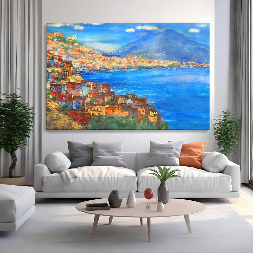 Tablou Canvas Premium, LuxCanva® O1027, Lumina peste Napoli, Oras, Coasta, Italia, Mediterana, Soare, Munte, Mare, Casa, Curcubeu, Cromatic, Azur, Solar, Caldura, Senin, Birou, Living, Dormitor