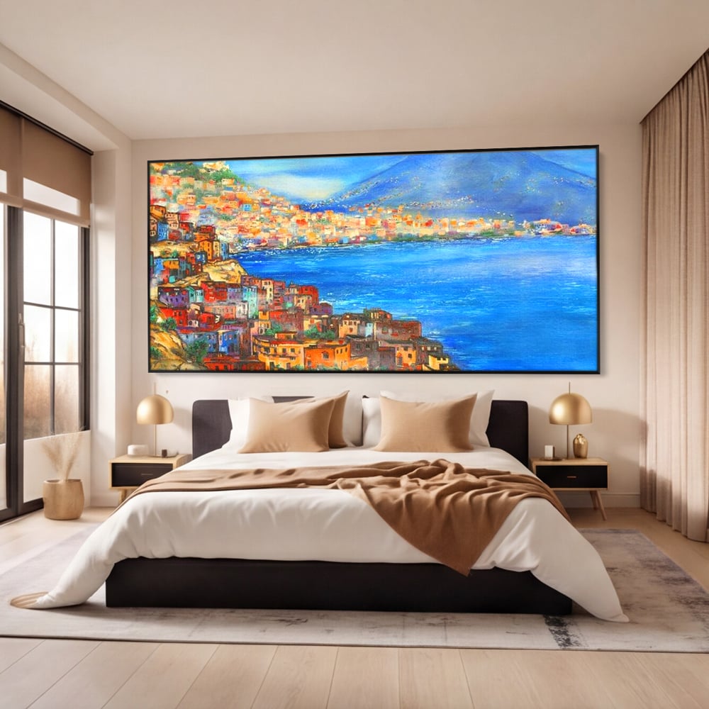 Tablou Canvas Premium, LuxCanva® O1027, Lumina peste Napoli, Oras, Coasta, Italia, Mediterana, Soare, Munte, Mare, Casa, Curcubeu, Cromatic, Azur, Solar, Caldura, Senin, Birou, Living, Dormitor