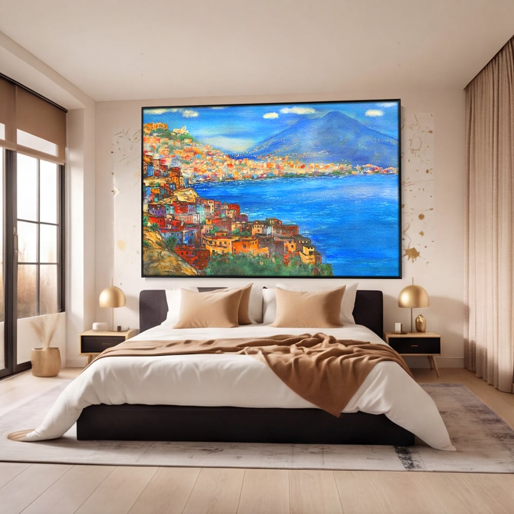 Tablou Canvas Premium, LuxCanva® O1027, Lumina peste Napoli, Oras, Coasta, Italia, Mediterana, Soare, Munte, Mare, Casa, Curcubeu, Cromatic, Azur, Solar, Caldura, Senin, Birou, Living, Dormitor