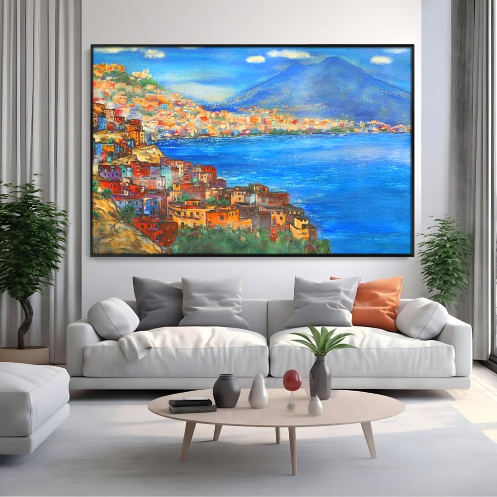 Tablou Canvas Premium, LuxCanva® O1027, Lumina peste Napoli, Oras, Coasta, Italia, Mediterana, Soare, Munte, Mare, Casa, Curcubeu, Cromatic, Azur, Solar, Caldura, Senin, Birou, Living, Dormitor