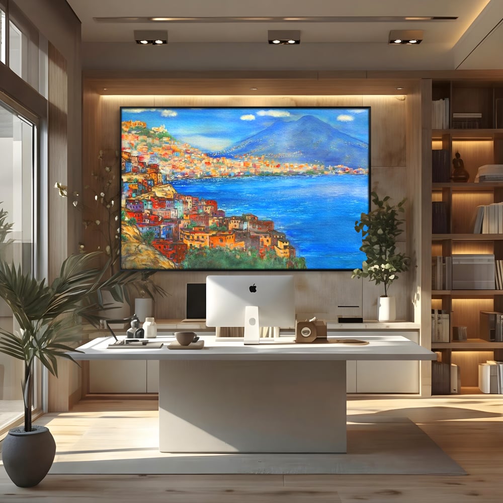 Tablou Canvas Premium, LuxCanva® O1027, Lumina peste Napoli, Oras, Coasta, Italia, Mediterana, Soare, Munte, Mare, Casa, Curcubeu, Cromatic, Azur, Solar, Caldura, Senin, Birou, Living, Dormitor