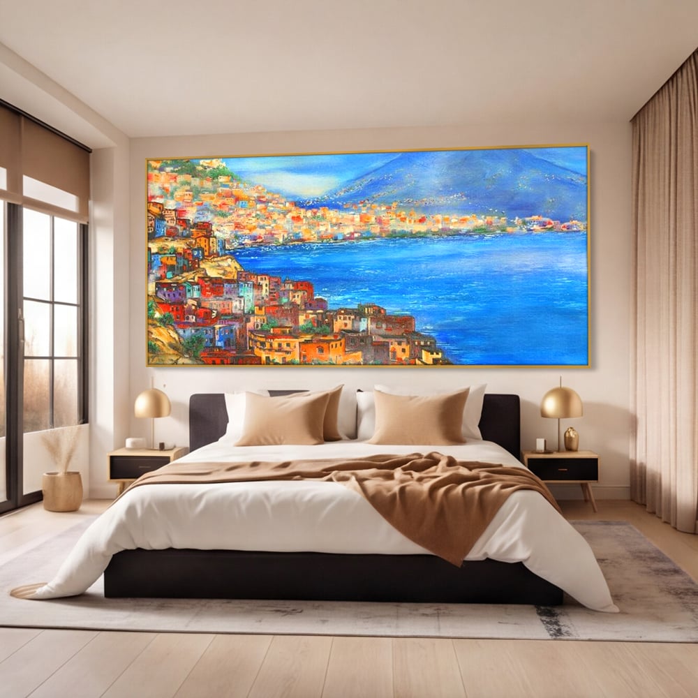 Tablou Canvas Premium, LuxCanva® O1027, Lumina peste Napoli, Oras, Coasta, Italia, Mediterana, Soare, Munte, Mare, Casa, Curcubeu, Cromatic, Azur, Solar, Caldura, Senin, Birou, Living, Dormitor