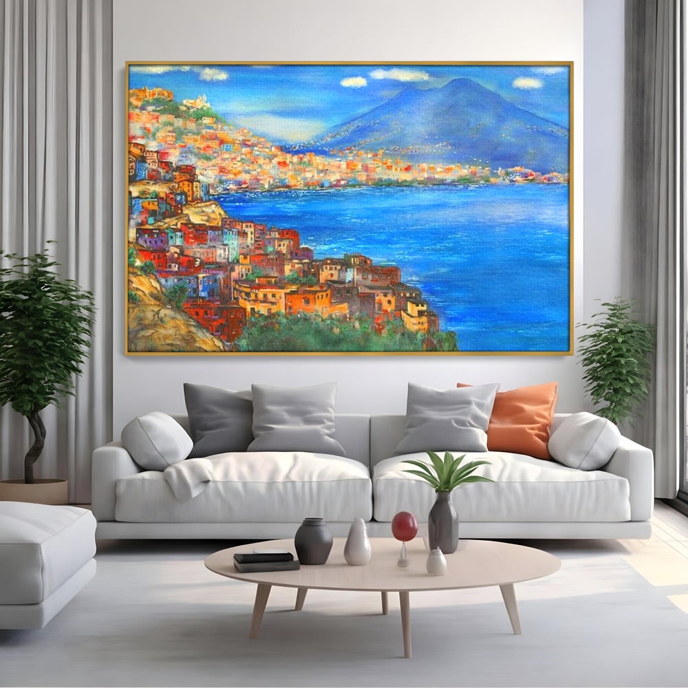 Tablou Canvas Premium, LuxCanva® O1027, Lumina peste Napoli, Oras, Coasta, Italia, Mediterana, Soare, Munte, Mare, Casa, Curcubeu, Cromatic, Azur, Solar, Caldura, Senin, Birou, Living, Dormitor