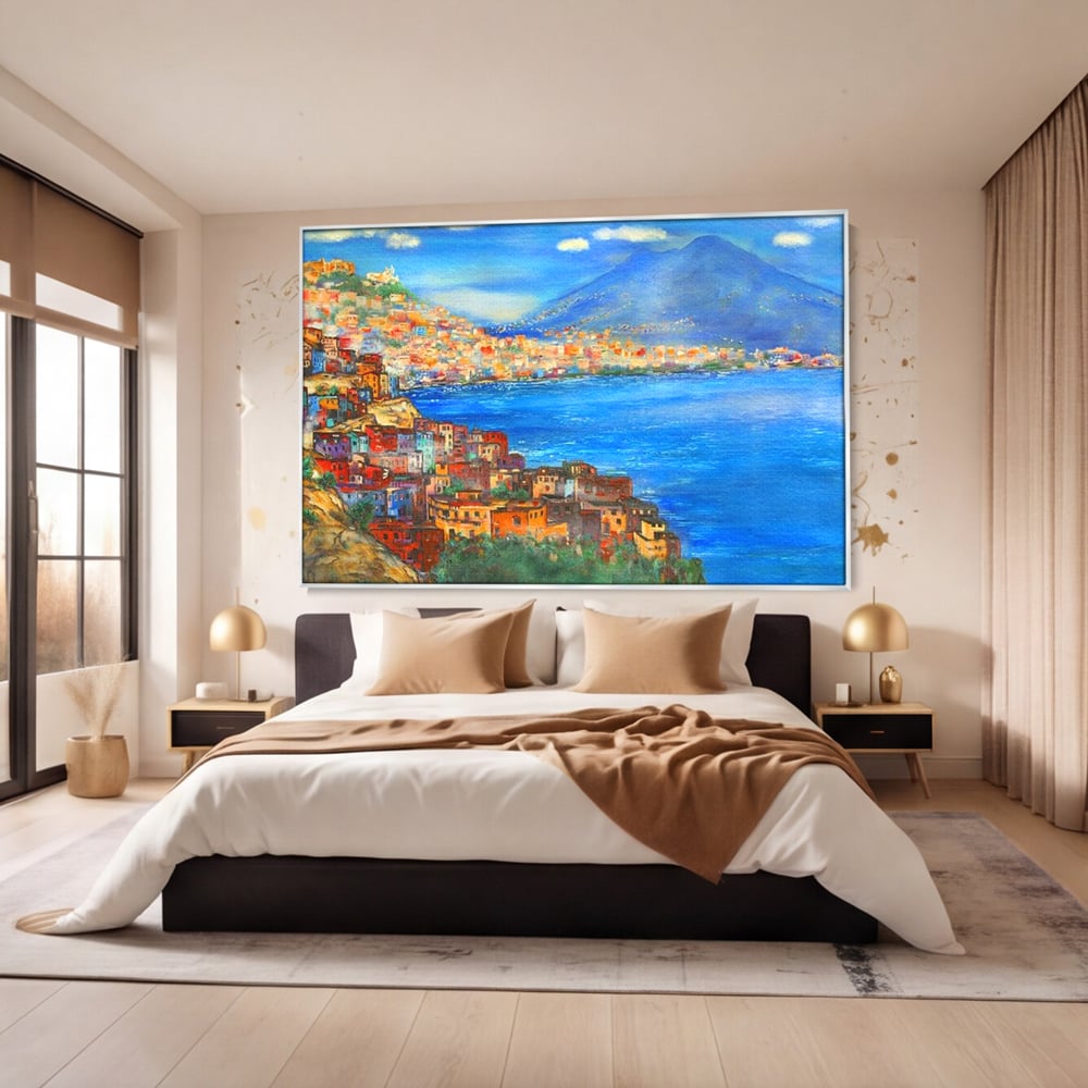 Tablou Canvas Premium, LuxCanva® O1027, Lumina peste Napoli, Oras, Coasta, Italia, Mediterana, Soare, Munte, Mare, Casa, Curcubeu, Cromatic, Azur, Solar, Caldura, Senin, Birou, Living, Dormitor