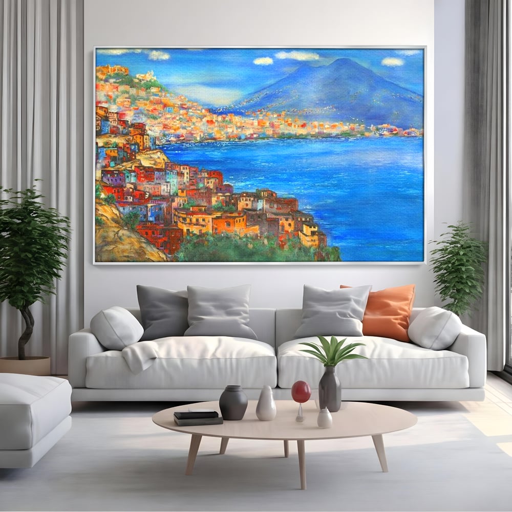 Tablou Canvas Premium, LuxCanva® O1027, Lumina peste Napoli, Oras, Coasta, Italia, Mediterana, Soare, Munte, Mare, Casa, Curcubeu, Cromatic, Azur, Solar, Caldura, Senin, Birou, Living, Dormitor