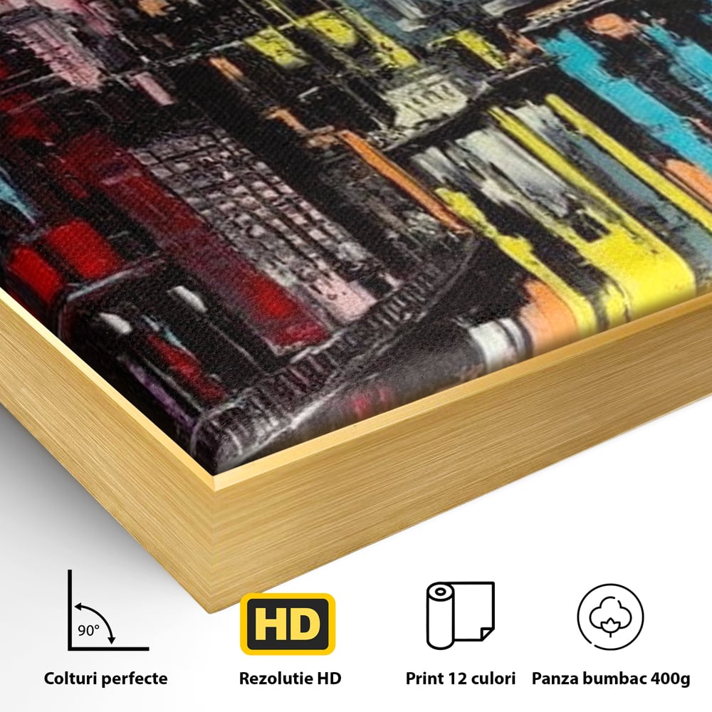 Tablou Canvas Premium, LuxCanva® O1028, Orasul Curcubeu,  Culoare, Reflexie, Urban, Noapte, Cladiri, Metropola, Abstract, Modernitate, Intensitate, Puls, Dinamism, Stralucire, Birou, Living, Dormitor
