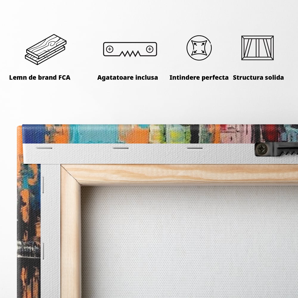 Tablou Canvas Premium, LuxCanva® O1028, Orasul Curcubeu,  Culoare, Reflexie, Urban, Noapte, Cladiri, Metropola, Abstract, Modernitate, Intensitate, Puls, Dinamism, Stralucire, Birou, Living, Dormitor