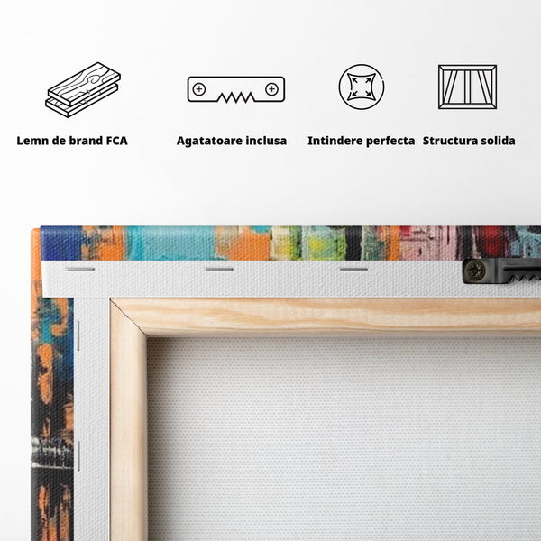Tablou Canvas Premium, LuxCanva® O1028, Orasul Curcubeu,  Culoare, Reflexie, Urban, Noapte, Cladiri, Metropola, Abstract, Modernitate, Intensitate, Puls, Dinamism, Stralucire, Birou, Living, Dormitor