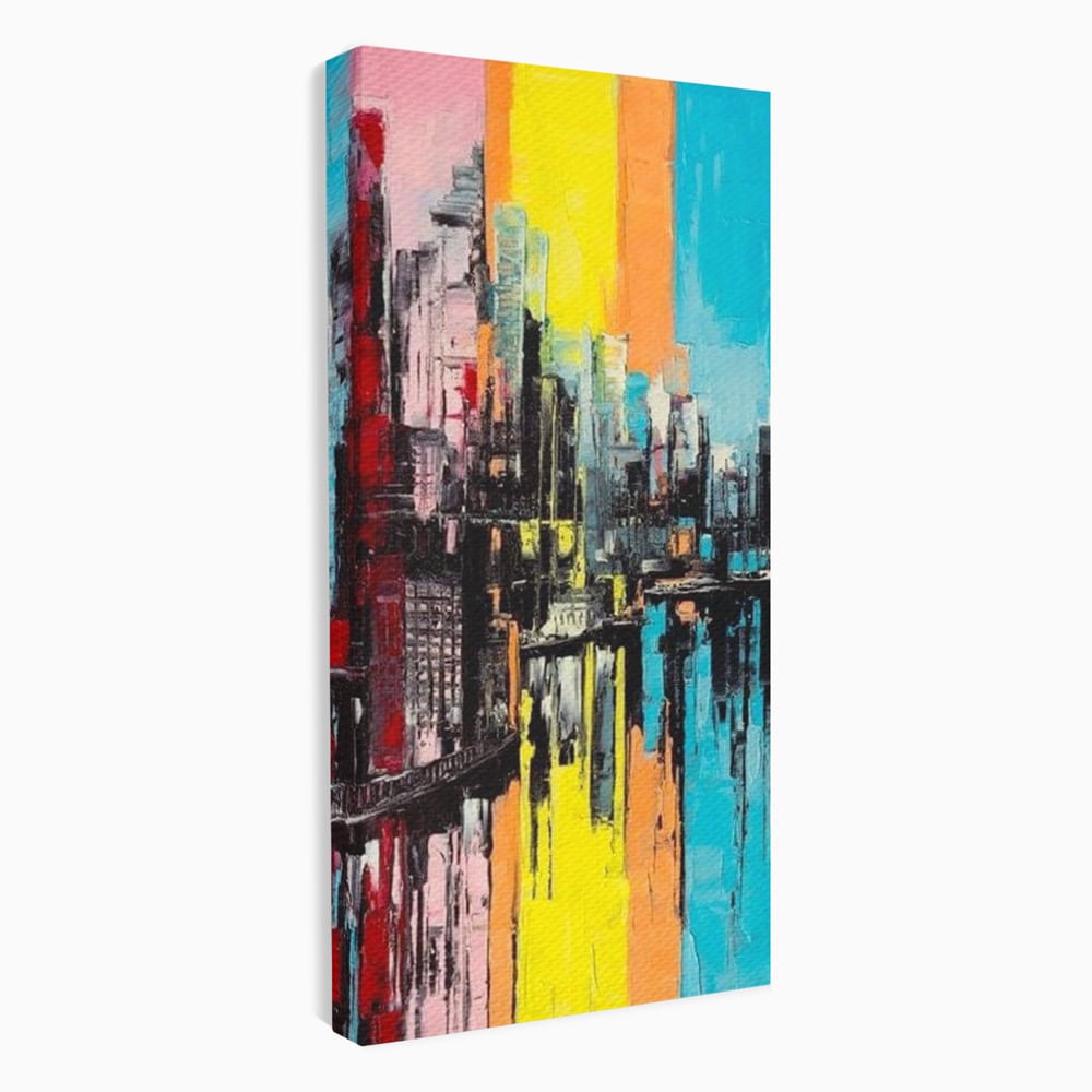 Tablou Canvas Premium, LuxCanva® O1028, Orasul Curcubeu,  Culoare, Reflexie, Urban, Noapte, Cladiri, Metropola, Abstract, Modernitate, Intensitate, Puls, Dinamism, Stralucire, Birou, Living, Dormitor