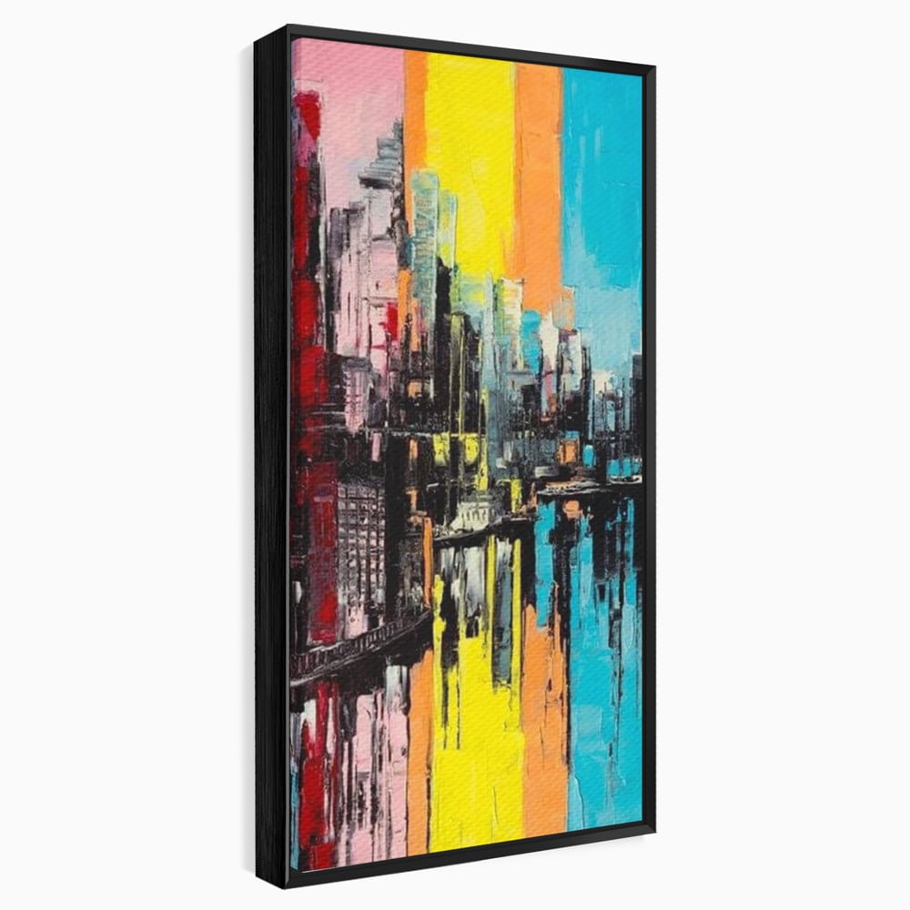Tablou Canvas Premium, LuxCanva® O1028, Orasul Curcubeu,  Culoare, Reflexie, Urban, Noapte, Cladiri, Metropola, Abstract, Modernitate, Intensitate, Puls, Dinamism, Stralucire, Birou, Living, Dormitor