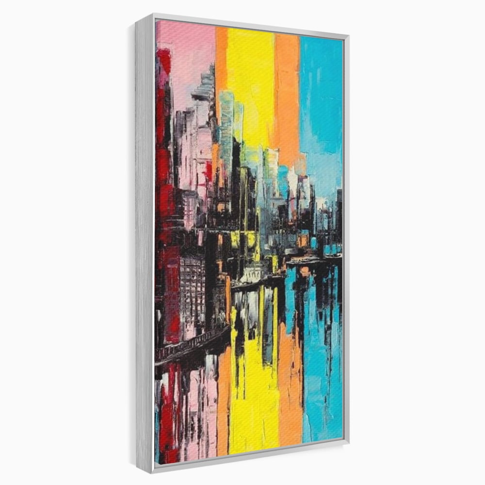 Tablou Canvas Premium, LuxCanva® O1028, Orasul Curcubeu,  Culoare, Reflexie, Urban, Noapte, Cladiri, Metropola, Abstract, Modernitate, Intensitate, Puls, Dinamism, Stralucire, Birou, Living, Dormitor