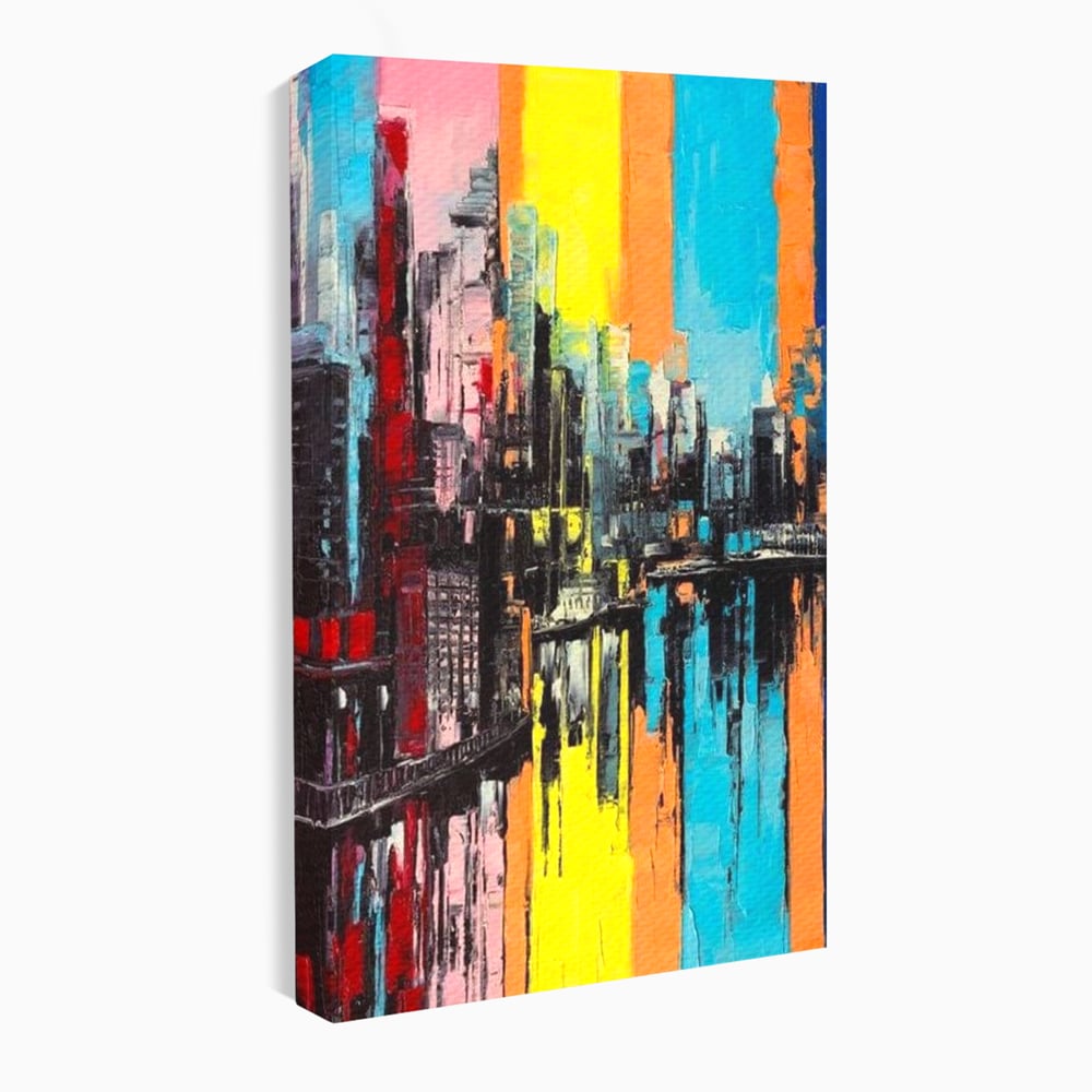 Tablou Canvas Premium, LuxCanva® O1028, Orasul Curcubeu,  Culoare, Reflexie, Urban, Noapte, Cladiri, Metropola, Abstract, Modernitate, Intensitate, Puls, Dinamism, Stralucire, Birou, Living, Dormitor