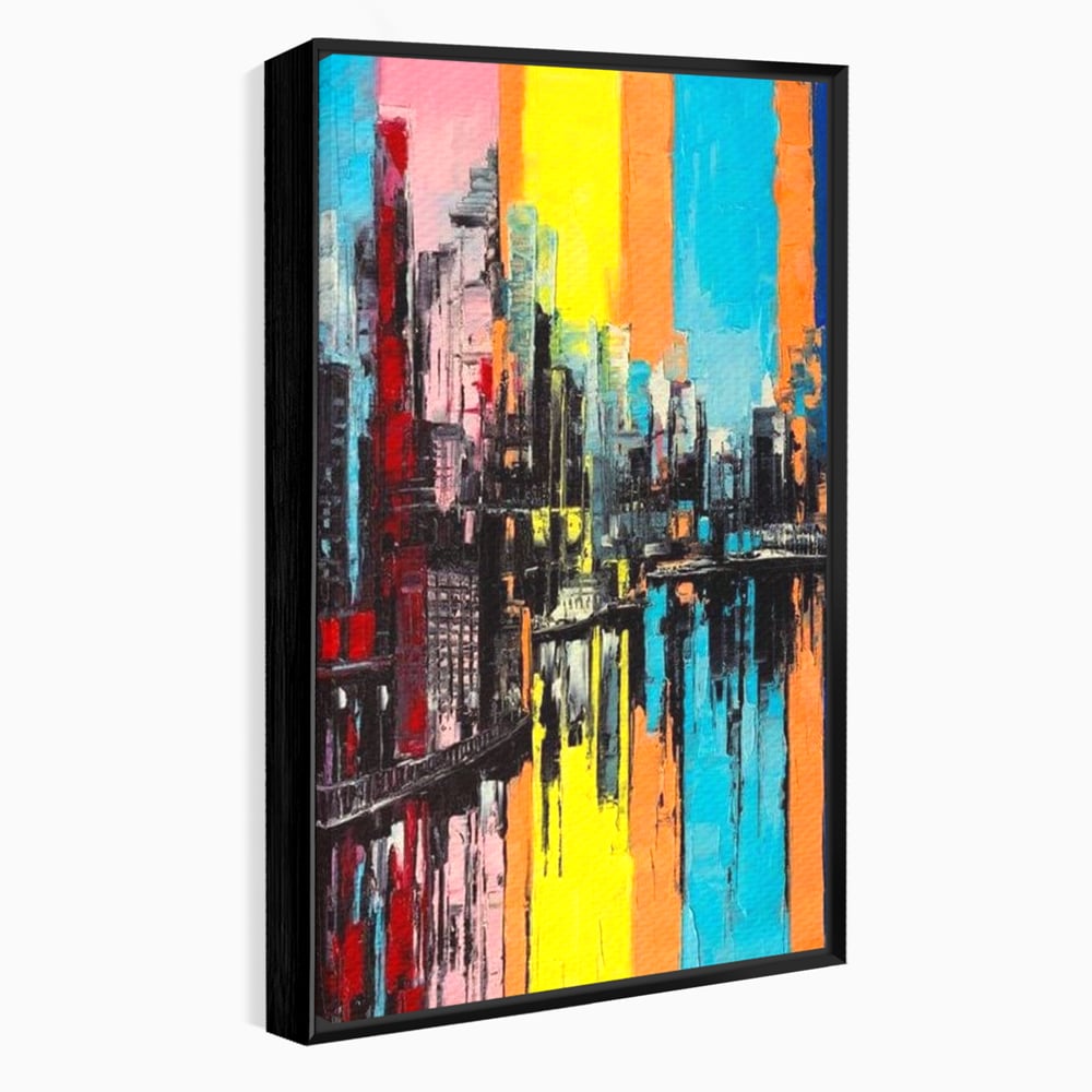 Tablou Canvas Premium, LuxCanva® O1028, Orasul Curcubeu,  Culoare, Reflexie, Urban, Noapte, Cladiri, Metropola, Abstract, Modernitate, Intensitate, Puls, Dinamism, Stralucire, Birou, Living, Dormitor