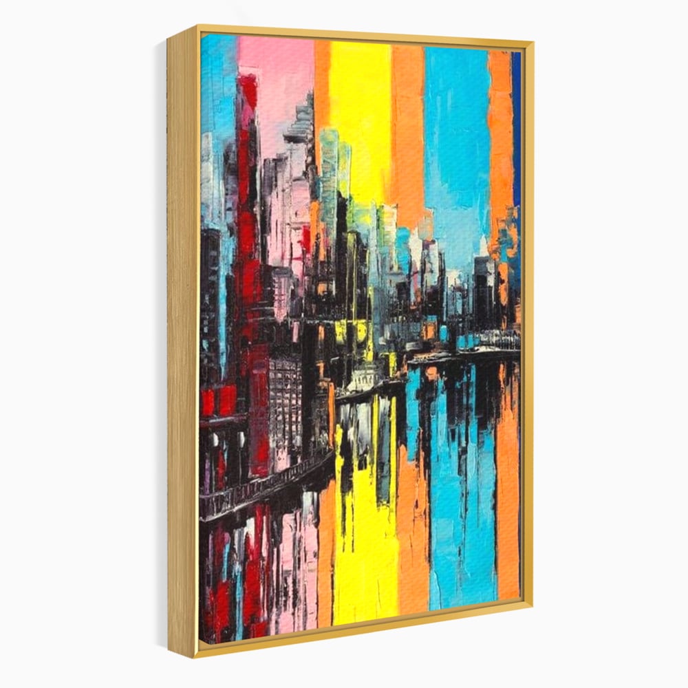 Tablou Canvas Premium, LuxCanva® O1028, Orasul Curcubeu,  Culoare, Reflexie, Urban, Noapte, Cladiri, Metropola, Abstract, Modernitate, Intensitate, Puls, Dinamism, Stralucire, Birou, Living, Dormitor