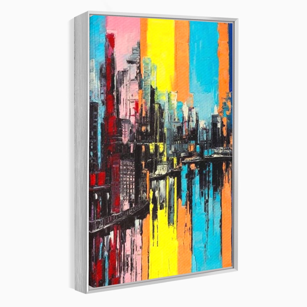 Tablou Canvas Premium, LuxCanva® O1028, Orasul Curcubeu,  Culoare, Reflexie, Urban, Noapte, Cladiri, Metropola, Abstract, Modernitate, Intensitate, Puls, Dinamism, Stralucire, Birou, Living, Dormitor