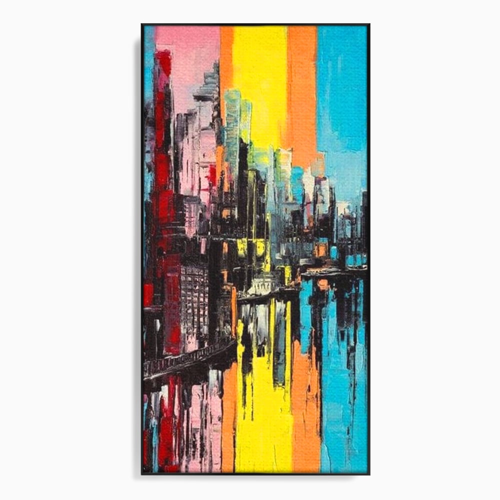 Tablou Canvas Premium, LuxCanva® O1028, Orasul Curcubeu,  Culoare, Reflexie, Urban, Noapte, Cladiri, Metropola, Abstract, Modernitate, Intensitate, Puls, Dinamism, Stralucire, Birou, Living, Dormitor
