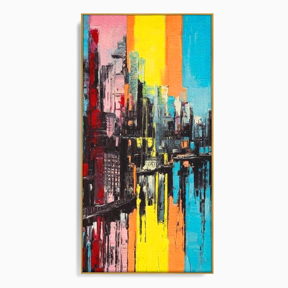 Tablou Canvas Premium, LuxCanva® O1028, Orasul Curcubeu,  Culoare, Reflexie, Urban, Noapte, Cladiri, Metropola, Abstract, Modernitate, Intensitate, Puls, Dinamism, Stralucire, Birou, Living, Dormitor