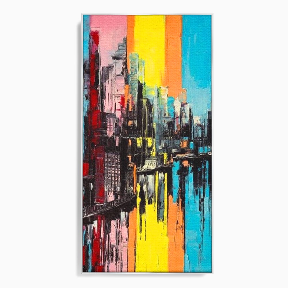 Tablou Canvas Premium, LuxCanva® O1028, Orasul Curcubeu,  Culoare, Reflexie, Urban, Noapte, Cladiri, Metropola, Abstract, Modernitate, Intensitate, Puls, Dinamism, Stralucire, Birou, Living, Dormitor