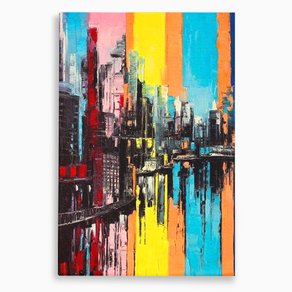 Tablou Canvas Premium, LuxCanva® O1028, Orasul Curcubeu,  Culoare, Reflexie, Urban, Noapte, Cladiri, Metropola, Abstract, Modernitate, Intensitate, Puls, Dinamism, Stralucire, Birou, Living, Dormitor