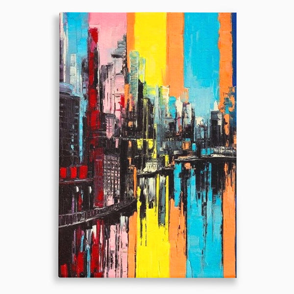 Tablou Canvas Premium, LuxCanva® O1028, Orasul Curcubeu,  Culoare, Reflexie, Urban, Noapte, Cladiri, Metropola, Abstract, Modernitate, Intensitate, Puls, Dinamism, Stralucire, Birou, Living, Dormitor