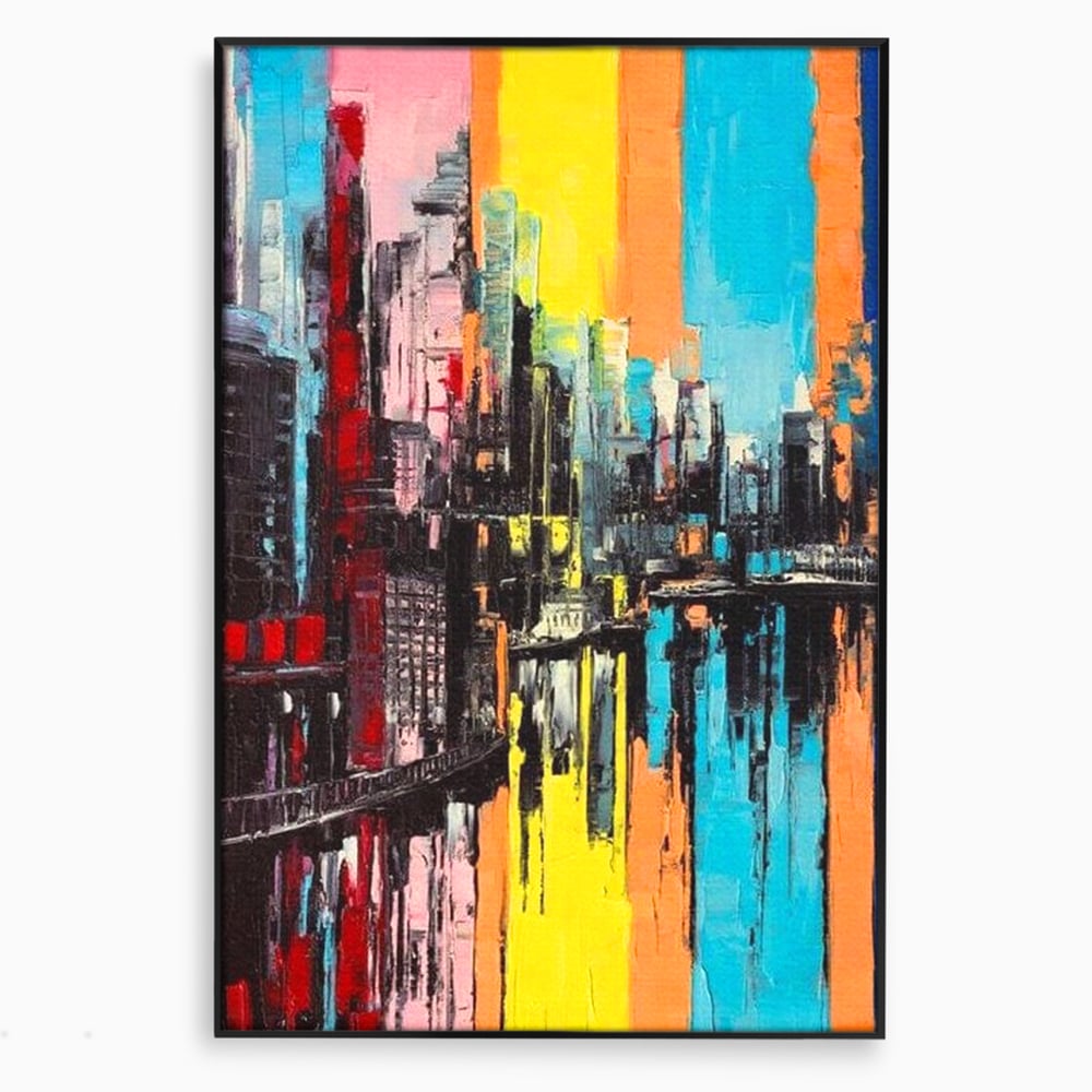 Tablou Canvas Premium, LuxCanva® O1028, Orasul Curcubeu,  Culoare, Reflexie, Urban, Noapte, Cladiri, Metropola, Abstract, Modernitate, Intensitate, Puls, Dinamism, Stralucire, Birou, Living, Dormitor